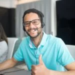 Account manager on the phone with a client